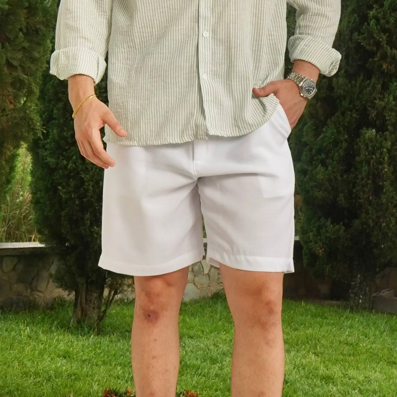 Bermudas Lino Egipcian Collection Blanco